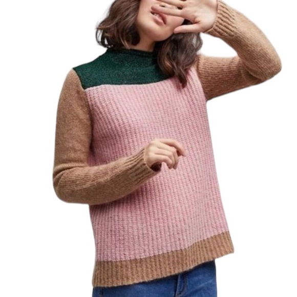 Scotch & Soda OK Bye Selina mohair blend colorblock high neck fuzzy sweater XS - Picture 2 of 16